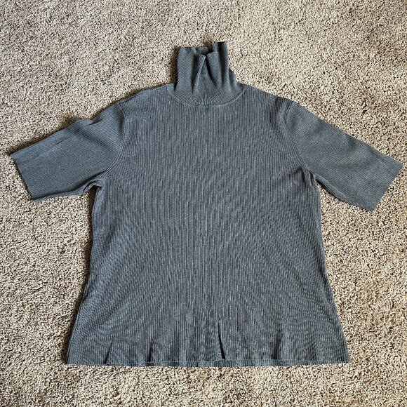 Coldwater Creek Sweater Womens L Gray Silk Blend Turtleneck Short Sleeve Ribbed - Picture 1 of 8